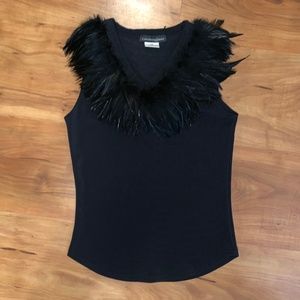 Vintage V-Neck Top with Feather Collar